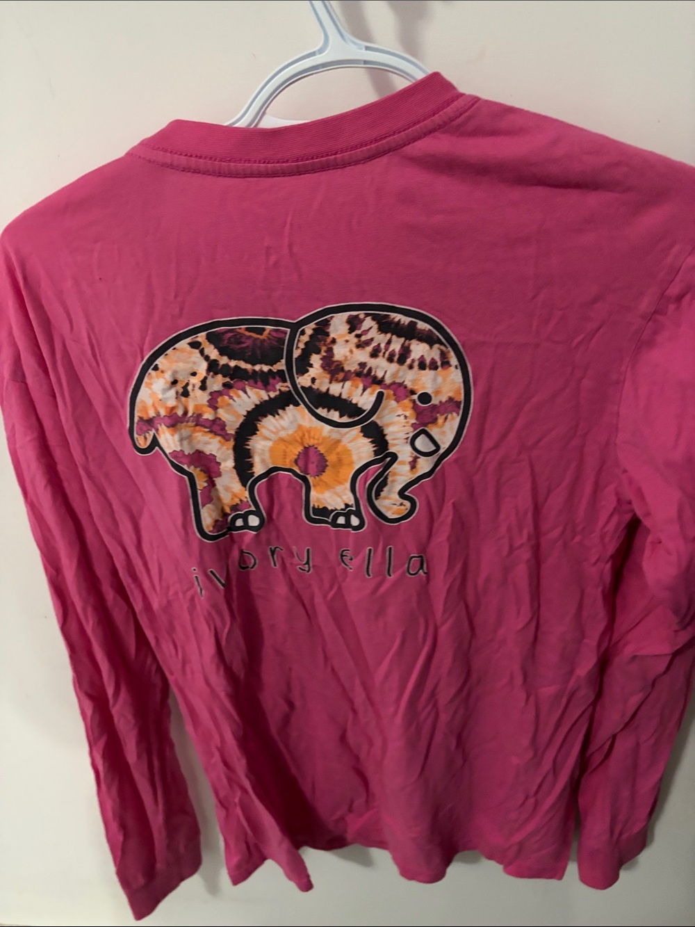 ivory ella Girls' Long Sleeve Tee with Tie-Dye Elephant - Hot Pink